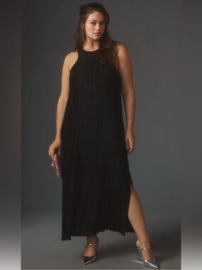 Anthropologie Halter Plissé Maxi Dress